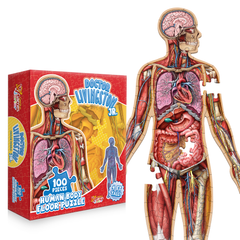 Kid's 100 Piece Human Body Floor Puzzle - 4ft Tall | Dr Livingston's Unique Shaped Science Floor Jigsaw Puzzle