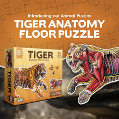 Tiger Animal Anatomy Floor Puzzle | 100-Piece Double Sided Jigsaw Puzzle | Large-Sized, Over 3 FT - Scientifically Accurate Illustration - Fun and Educational Toy for Kids, Toddlers and Families