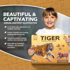 Tiger Animal Anatomy Floor Puzzle | 100-Piece Double Sided Jigsaw Puzzle | Large-Sized, Over 3 FT - Scientifically Accurate Illustration - Fun and Educational Toy for Kids, Toddlers and Families